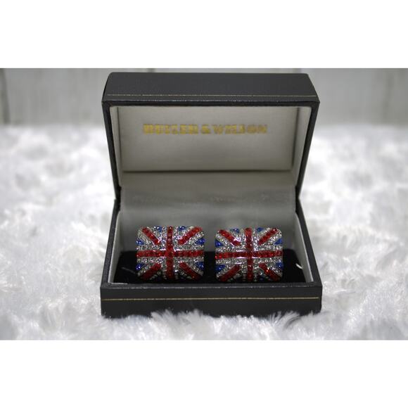 Butler & Wilson Union Jack Crystal Cufflinks with BoxRhinestone UK Flag